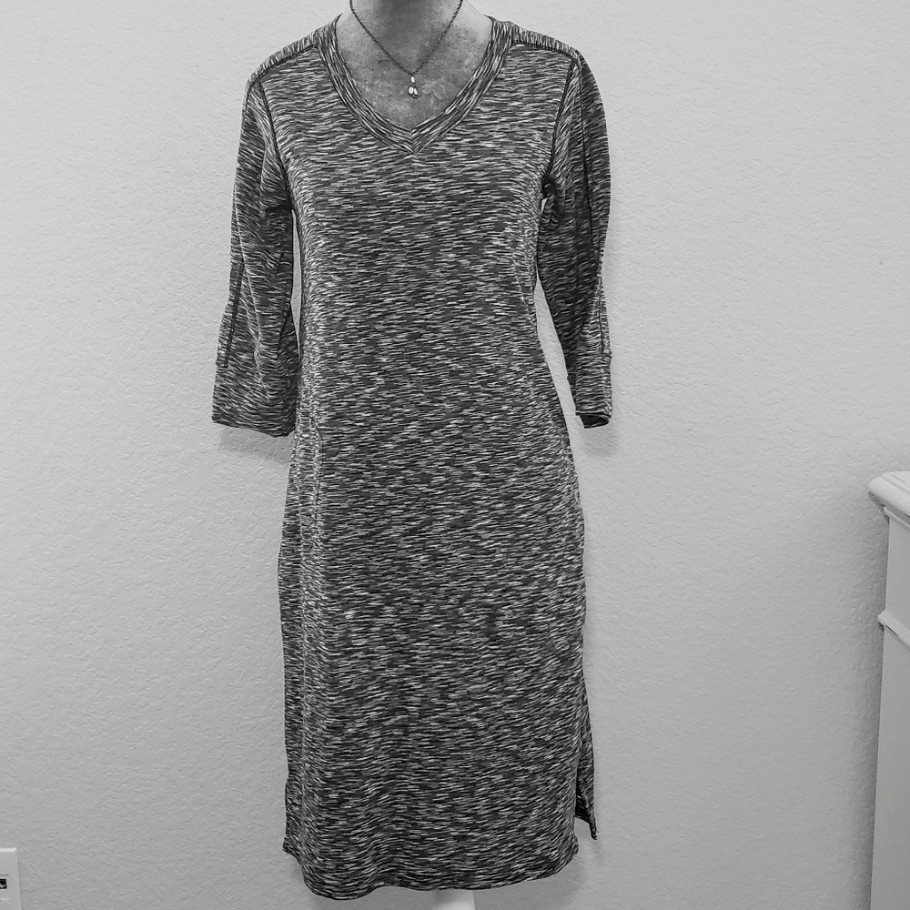 ExOfficio Dri-Release Gray Heather Knit V-Neck 3/4 Sleeve Travel Dress - Size SP